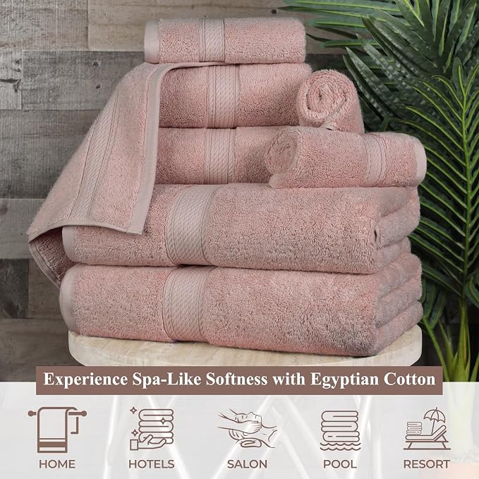 Superior Egyptian Cotton Plush Absorbent, Bath Towel Set of 4, Muted Mauve | Quick Dry, Soft Luxury Towel Set, Bath Essentials for Bathroom, Guest Bath, Spa, 4 Piece Bath, Madeline Towels