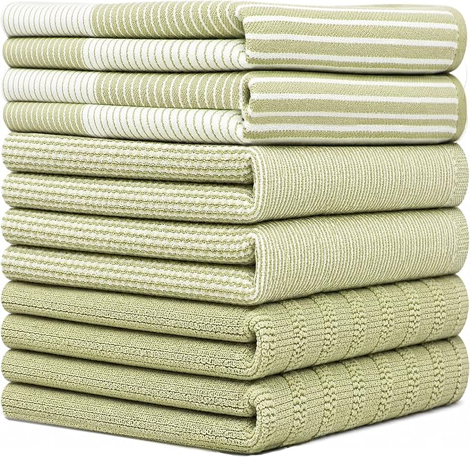Premium Kitchen Towels (20”x 28”, 6 Pack) | Large Cotton Dish Towels | Flat & Terry Highly Absorbent Kitchen Linen Set with Hanging Loop | Sage