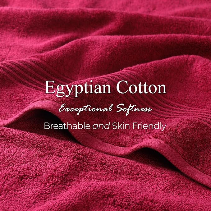 Superior Egyptian Cotton Bath Towel Set, Towels For Home Bathroom, Master, Guest Bath, Decor Essentials, Quick Dry, Absorbent, Large Body Towels, Spa, Hotel, Resort, Adult, Kids, Set of 8, Burgundy