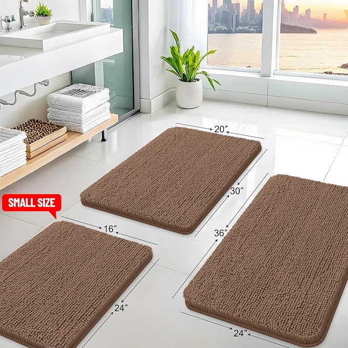 Arotive Bathroom Rugs 30x20, Extra Soft Absorbent Shaggy Chenille Bath Rugs, Machine Washable Rubber Backing Bath Mats for Bathroom Floor Tub and Shower, Home Decor Accessories, Mocha