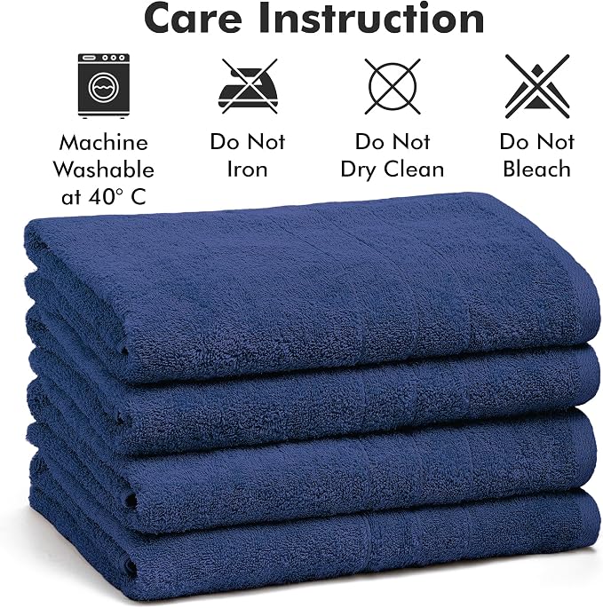 Bath Towels Set of 4 – 100% Ring Spun Cotton Royal Blue Extra Large Towels for Bathroom, Spa Use (55x28 in) – 550 GSM Super Soft and Quick Dry Large Bath Sheets for Adults
