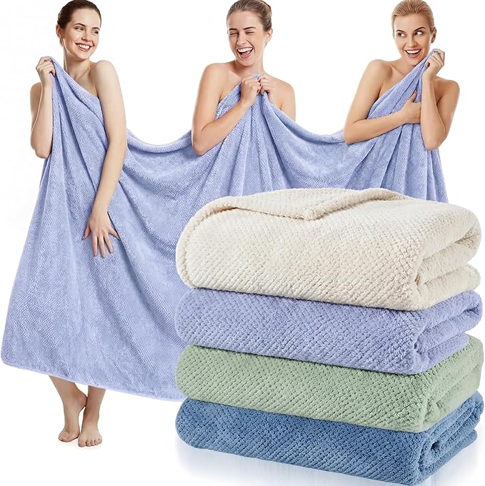 Newwiee 4 Pcs Oversized Bath Towels 40'' x 80'' Extra Large Bathroom Sheet Towels for Adults Quick Dry Soft Absorbent Fluffy Microfiber Shower Sheet for Fall Decor Spa Beach Hotel(Fresh Colors)