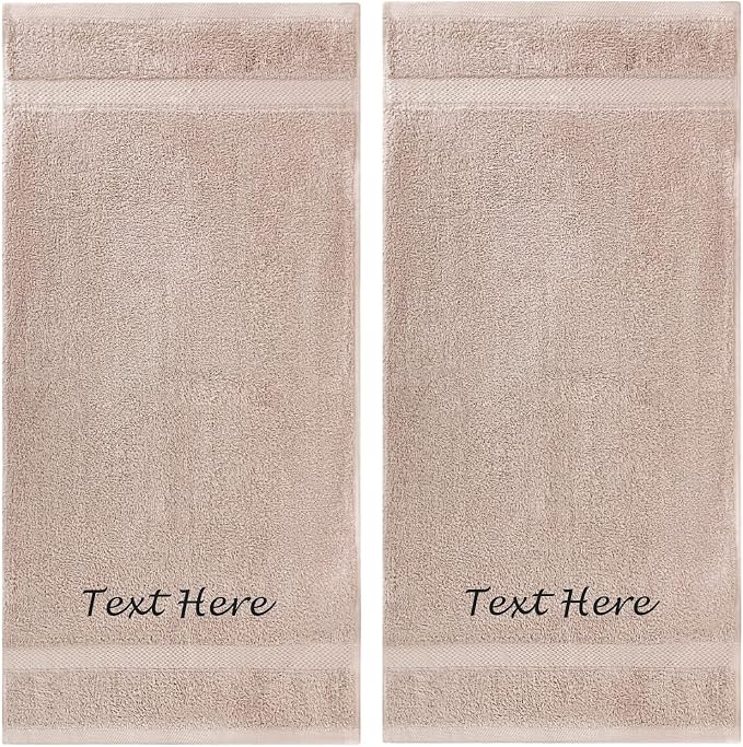 Personalized Towels Set with Embroidered Text - 2 Pack Highly Absorbent & Super Soft Turkish Cotton Bath Sheets for Spa, Gym, Pool and Hotels - 24"x50" Large Bath Towels - Cream Towel Set