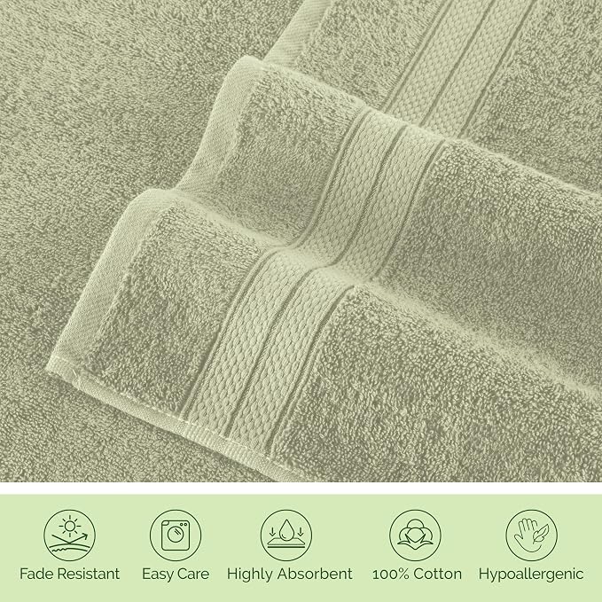 Elegant Comfort Luxury 6-Piece Towel Set, Premium Soft 100% Turkish Cotton, Three Line Popcorn Design 2 Bath Towels, 2 Hand Towels and 2 Washcloths Towel Set - Quick-Drying and Absorbent, Jade Green