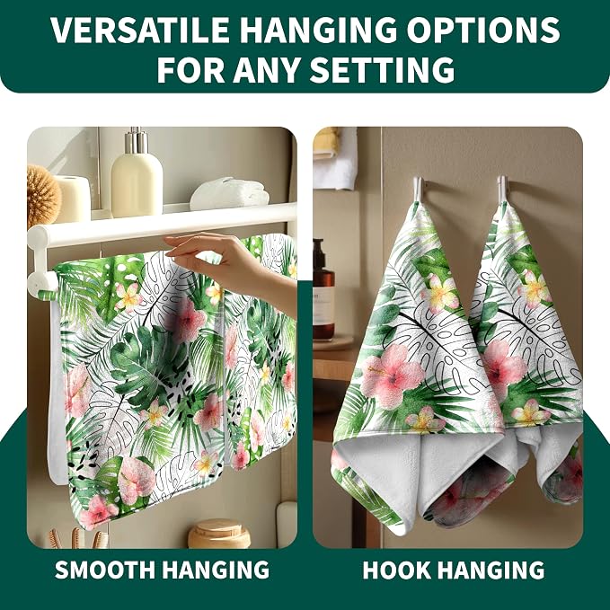 Green Palm Leaf Hand Towel Premium Microfiber Fingertip Towels for Bathroom Kitchen