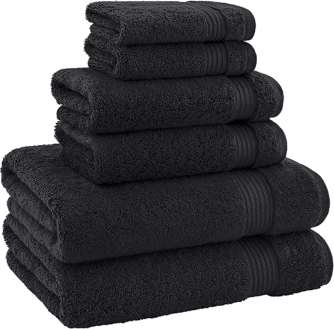 American Bath Towels 100% Cotton 6 Piece Turkish Towel Set, Ultra Soft Absorbent Bathroom Towels, 2 Bath Towel 2 Hand Towels 2 Washcloths, Black