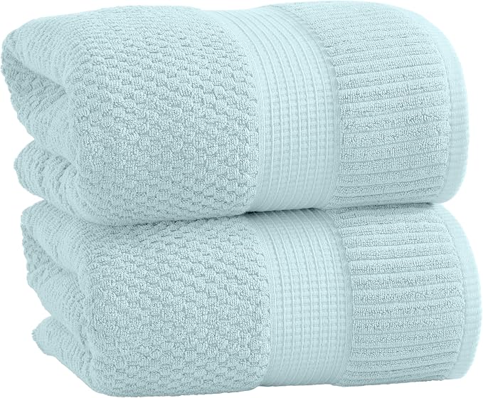 NY Loft 100% Cotton 2 Pack Bath Sheet Towel Set | Super Soft & Absorbent Quick-Dry Oversize Bath Towels |Textured and Durable Cotton | Seafoam