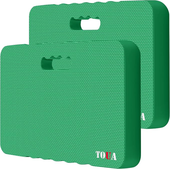 TOUA Kneeling Pad Thick Extra Large High Density Foam Comfort for Work Gardening Yoga Exercise Garden Knee, Green 2 Pack
