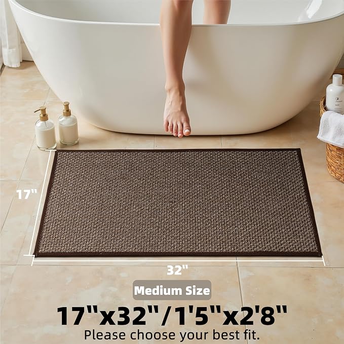 Bathroom Rugs Non Slip Bath Mat Quick Dry Absorbent Bath Mat for Bathroom Floor Ultra Thin Door Mat, 17" x 32"