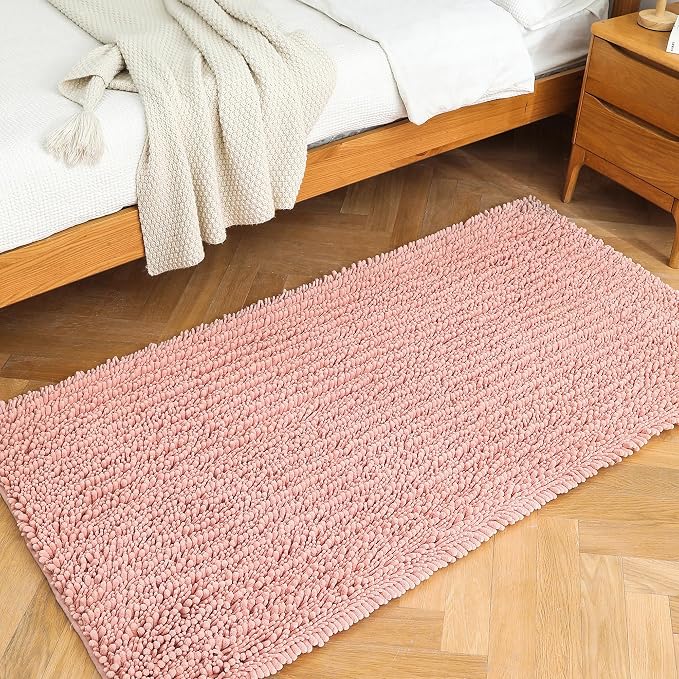FLOLEOPA Soft Plush Microfiber Bathroom Rugs, Absorbent Bath Rugs Non Skid Machine Wash Dry Bath Mats for Tub,Shower and Bath Room Floor Mats(Coral Pink,31x59 inches)