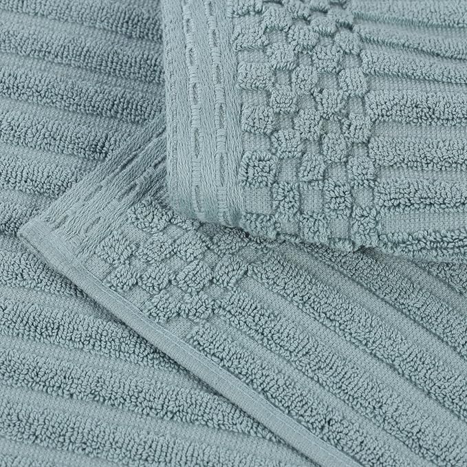 Superior 3 Piece Cotton Towel Set, Includes 1 Bath Towel, 1 Hand Towel, 1 Face Towel/Washcloth, Daily Use for Bathroom, Guest Bath, Quick Dry, Ribbed, Absorbent, Essentials, Soho Collection, Basil