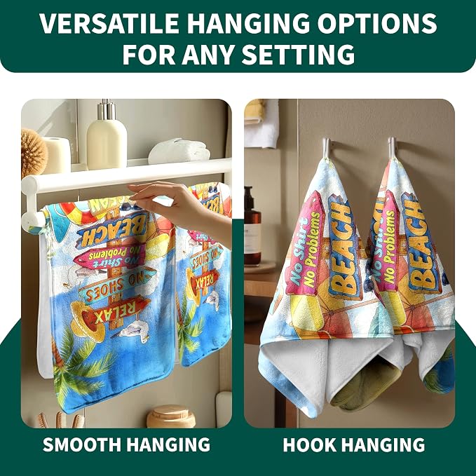 Funny Beach Quote Hand Towel Soft Fleece Absorbent Towels for Bathroom Kitchen Set of 2