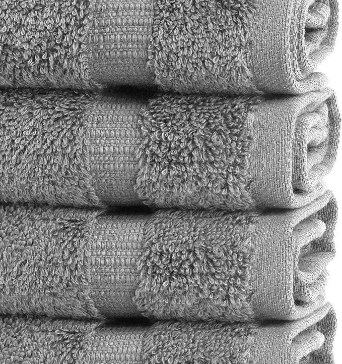 Chakir Turkish Linens 4 Piece Washcloth Set, 100% Cotton Luxury Turkish Washcloths for Bathroom, Soft Absorbent Washcloths, 13 x 13 Inches, Gray