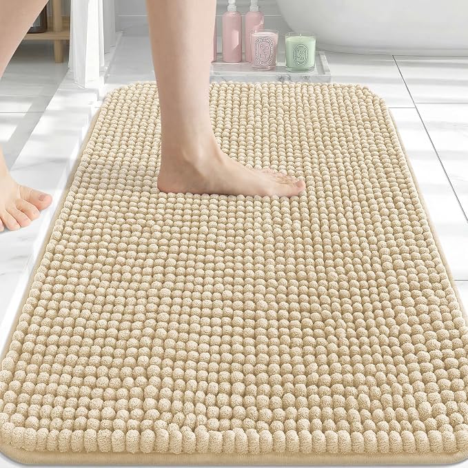 Arotive Bathroom Rugs 34" x 21", Ultra Soft Absorbent Chenille Bath Rugs, Rubber Backing, Machine Washable Bath Mats for Bathroom Floor, Tub and Shower, Home Decor Accessories, Beige