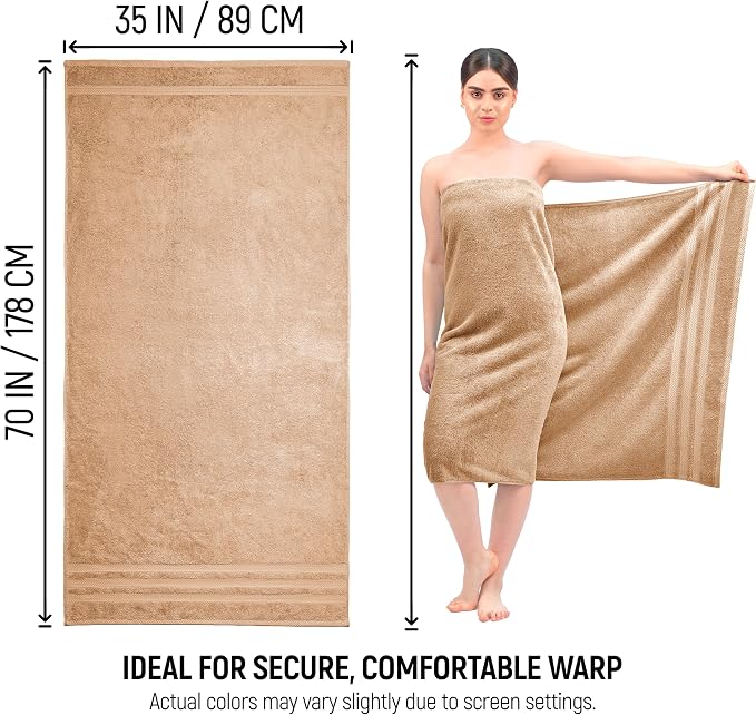 Bath Sheets 2 Pack Extra Large 35 x 70 Inches 600 GSM 100% Ring Spun Combed Uzbek Cotton Bath Towels Oeko-TEX Certified Soft Highly Absorbent Quick Dry – Desert Beige