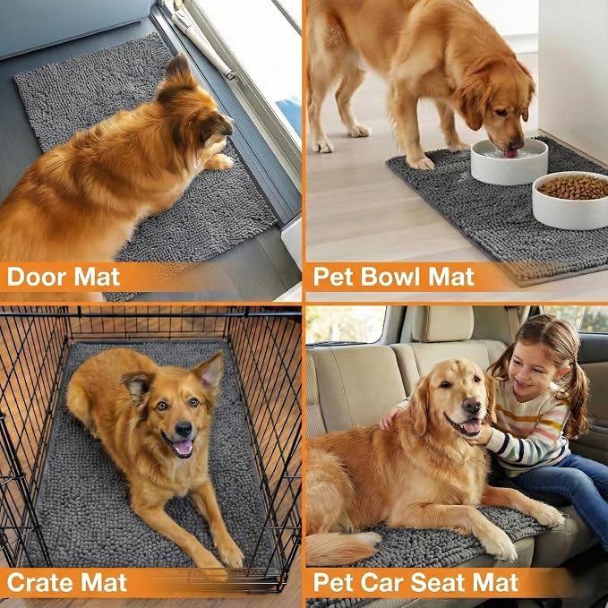 Neater Pets Muddy Paws Dog Door Mat 36” x 24” – Super Absorbent & Quick-Dry Chenille Doormat for Trapping Dirt, Water, Mud - Non-Slip, Machine Washable Pet Rugs for Entryway, Indoor Mud Mats, Charcoal