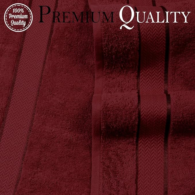 Bath Towels Set-100% Cotton- 2 Bath, 2 Hand & 2 Washcloths- Large, Thick, Fluffy, Absorbent, Quick Dry, Soft & Plush - Home, Pool, Hotel, Gym Towel -6 Piece Luxury Bathroom Towels- Dark Red / Burgundy