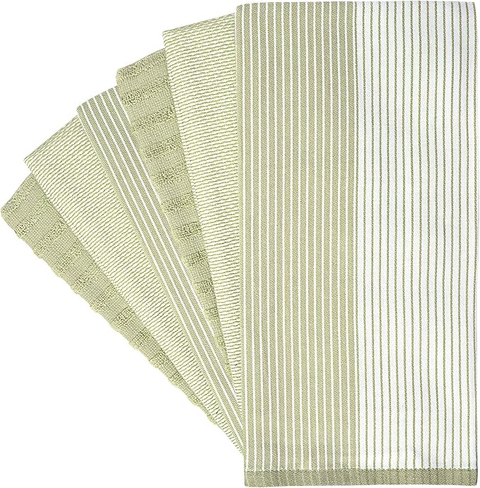 Premium Kitchen Towels (20”x 28”, 6 Pack) | Large Cotton Dish Towels | Flat & Terry Highly Absorbent Kitchen Linen Set with Hanging Loop | Sage