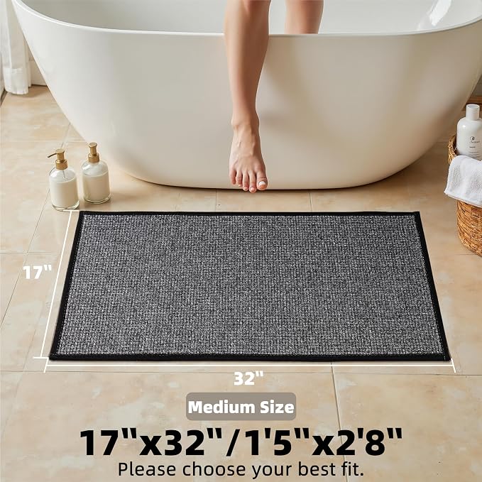 Bathroom Rugs Quick Dry Absorbent Bath Mat for Bathroom Floor Non Slip Washable Thin Bath Mat 17" x 32"