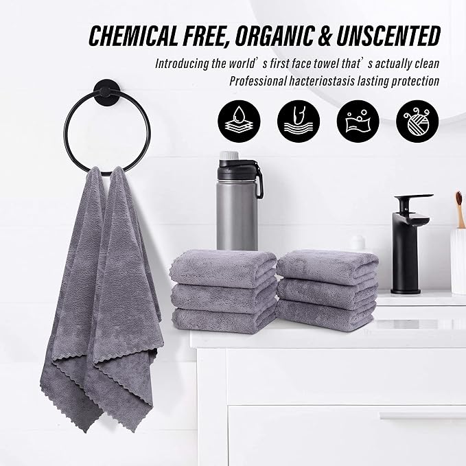 MOONQUEEN 18 Pack Premium Hand Towels - Quick Drying - Microfiber Coral Velvet Highly Absorbent Towels - Multipurpose Use as Hotel, Bathroom, Shower, Spa, Hand Towel 16 x 28 inches (Light Grey)