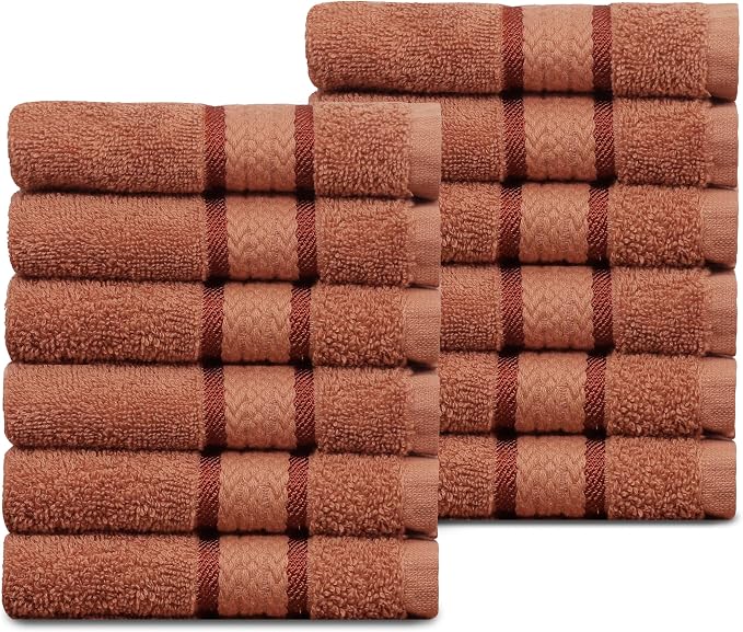 COTTON CRAFT Ultra Soft Washcloths - 12 Pack Luxury Washcloths - 100% Cotton Plush Absorbent 580 GSM Face Towels - Machine Washable Quick Dry Durable Wash Cloth Set - Bathroom Spa Gym Skincare - Mocha