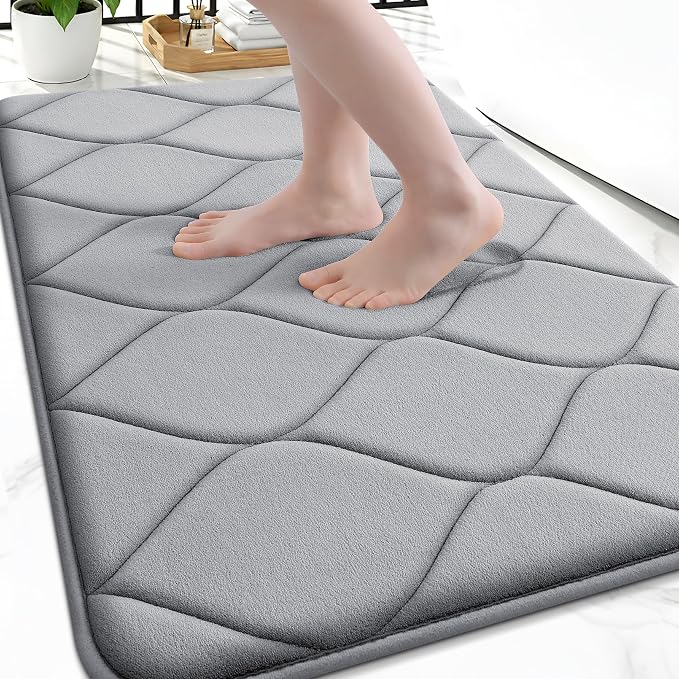 Smiry Memory Foam Bath Mat 30''x20'', Ultra Soft Non-Slip Bathroom Rug, Plush Water Absorbent Quick Dry and Machine Washable Floor Mat for Shower, Tub & Home Decor, Grey