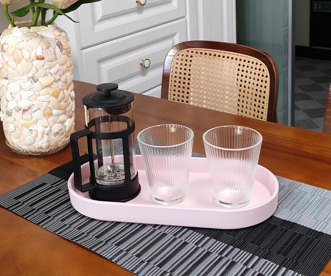 Pink Small Oval Tray (11.8 inch), 3 Pack, Countertop Organizer | for Kitchen Counter, Bathtub Bathroom Vanity Items, Coffee Accessory, Bar, Serving Seasoning, Salt and Pepper, Soap.