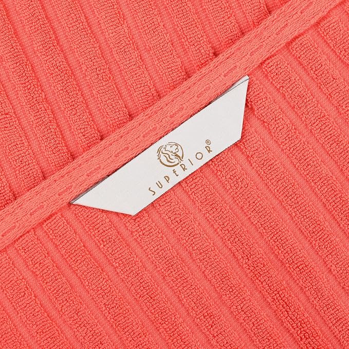 Superior 3 Piece Cotton Towel Set, Includes 1 Bath Towel, 1 Hand Towel, 1 Face Towel/Washcloth, Daily Use for Bathroom, Guest Bath, Quick Dry, Ribbed, Absorbent, Essentials, Soho Collection, Coral