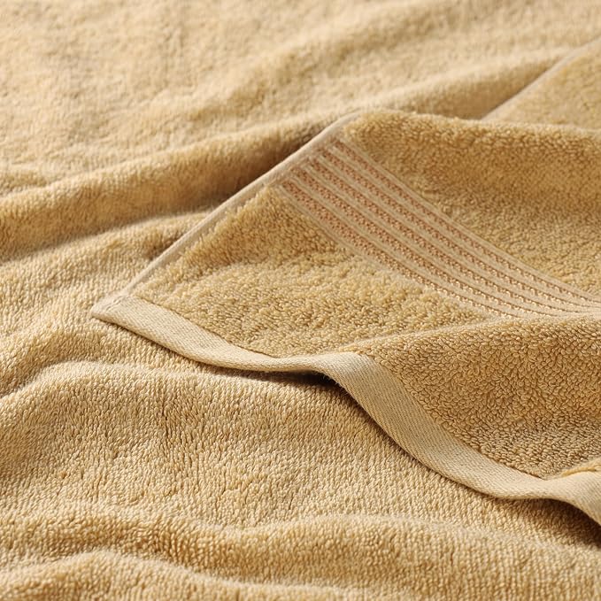 Superior Egyptian Cotton 4-Piece Bath Towel Set for Shower, Bath, Spa, Resort, Hotel, Soft Body Towels, Airbnb Essentials, Apartment, Dorm, Quick Dry, Absorbent, Bathroom Basics, Gold