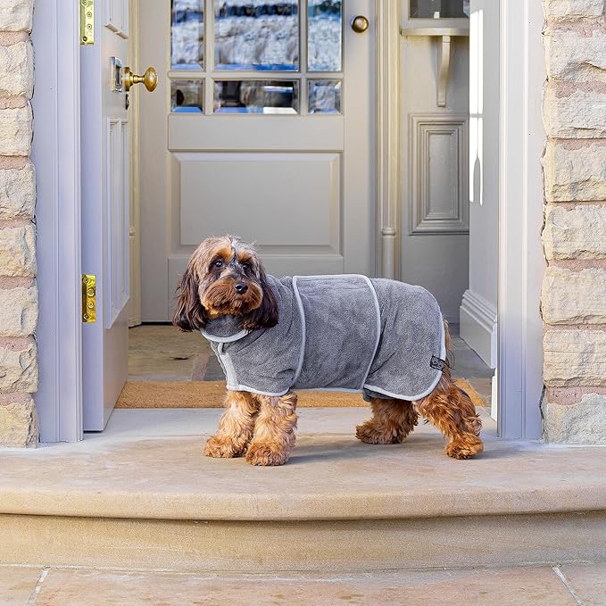 Lucky Pooch® Dog Robe - Luxurious Dog Bathrobe - Ultra Absorbent Dries Your Dogs in Minutes! Double-Layer, Super Soft Towel and Bath Robe All in One (L, Gray)