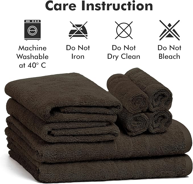 Bath Towels Set of 8 – 100% Cotton (Dark Brown) Bathroom Towel Set Bale Includes 2 Bath, 2 Hand, 4 Face Towels – Soft, Absorbent & Quick Dry Towel for Bathroom, Spa, Kitchen, Hotel Use