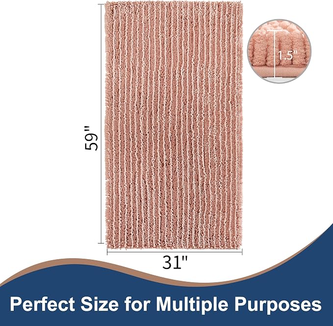 FLOLEOPA Soft Plush Microfiber Bathroom Rugs, Absorbent Bath Rugs Non Skid Machine Wash Dry Bath Mats for Tub,Shower and Bath Room Floor Mats(Coral Pink,31x59 inches)