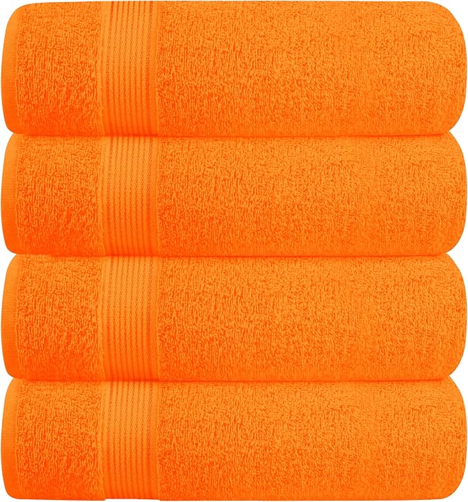 BELZZI Home Ultra Soft 4 Pack Oversized Bath Towel Set 27x54, Cotton Compact Bath Towels, Highly Absorbant Eco-Friendly Quickdry & Lightweight Towel, Ideal for Gym Travel Camp Pool - Orange