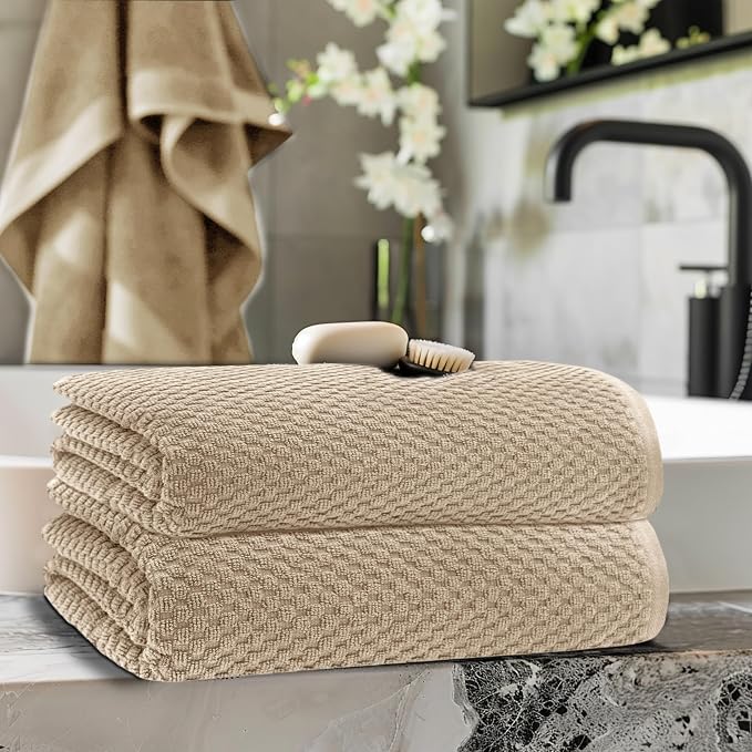 COTTON CRAFT Waffle Bath Sheets - Set of 2 Luxury Euro Spa Waffle Weave Bath Sheet Towels - 100% Ringspun Cotton Bath Sheet - Absorbent Quick Dry Bath Towel Sheet - Oversized 35 inch x 70 inch - Linen