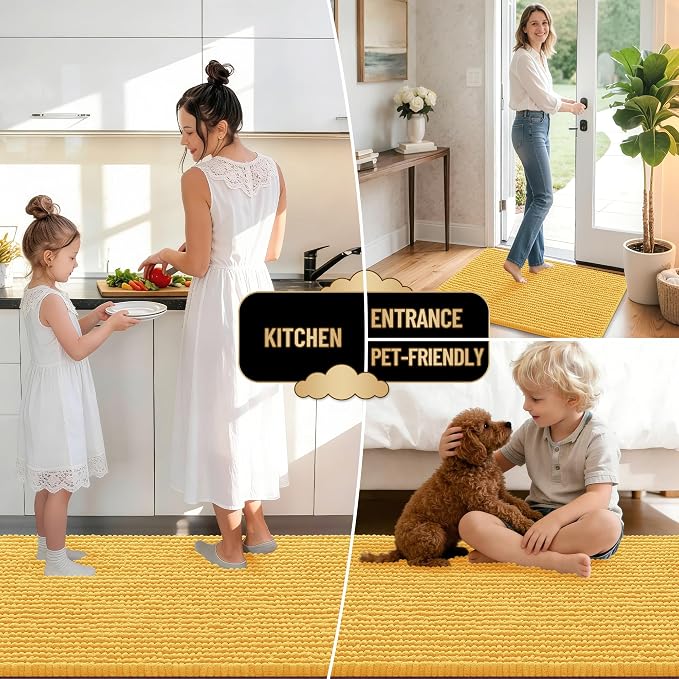 OLANLY Thick Small Bathroom Rugs 24x16, Extra Soft Absorbent Chenille Bath Rugs, Rubber Backing, Machine Wash Dry, Bath Mats for Bathroom Floor, Tub and Shower, Home Decor Accessories, Yellow