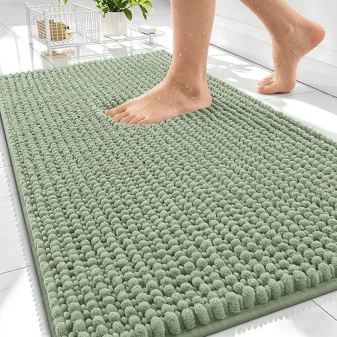OLANLY Thick Bathroom Rugs 30x20, Extra Soft Absorbent Chenille Bath Rugs, Rubber Backing, Machine Wash Dry, Bath Mats for Bathroom Floor, Tub and Shower, Home Decor Accessories, Sage Green