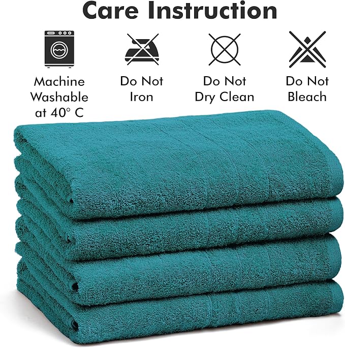 Bath Towels Set of 4 – 100% Ring Spun Cotton Teal Extra Large Towels for Bathroom, Spa Use (55x28 in) – 550 GSM Super Soft and Quick Dry Large Bath Sheets for Adults