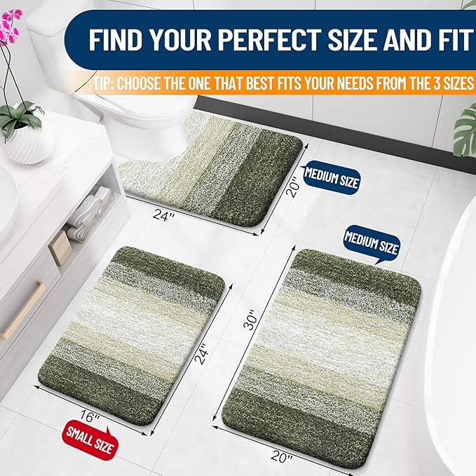 OLANLY Bathroom Runner Rugs Mat 70x24, Extra Soft Absorbent Microfiber Bath Rugs, Rubber Backing, Quick Dry, Washable Long Bath Mats for Bathroom, Tub and Shower, Home Decor Accessories, Dark Green