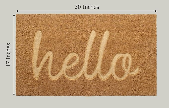 Croft&Cane Coco Coir Doormat - Non Slip Welcome Doormat with Deep Groove Dirt Trapping Hello Design - Low Profile Front Door Mat - Indoor Outdoor Entryway Patio Rug - 17 x 30 Inches