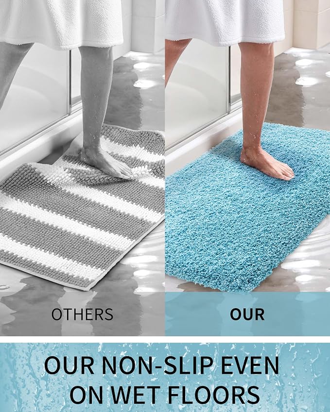 Bathroom Rugs Non Slip Washable 36x24, Ultra Thick Soft Microfiber Absorbent Bath Mats, High Density Foam Latex Non Slip Backing Bath Rugs, Fluffy Floor Carpet for Tub&Shower, Teal
