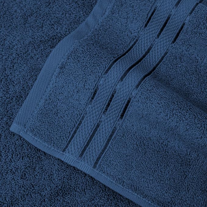 Elegant Comfort Three Line Popcorn Towel Set for Bathroom 16 x 28 inches, Premium Hotel Quality 4-Pack Hand Towels, 100% Turkish Cotton, Soft and Durable, Quick Dry and Highly Absorbent, Navy Blue
