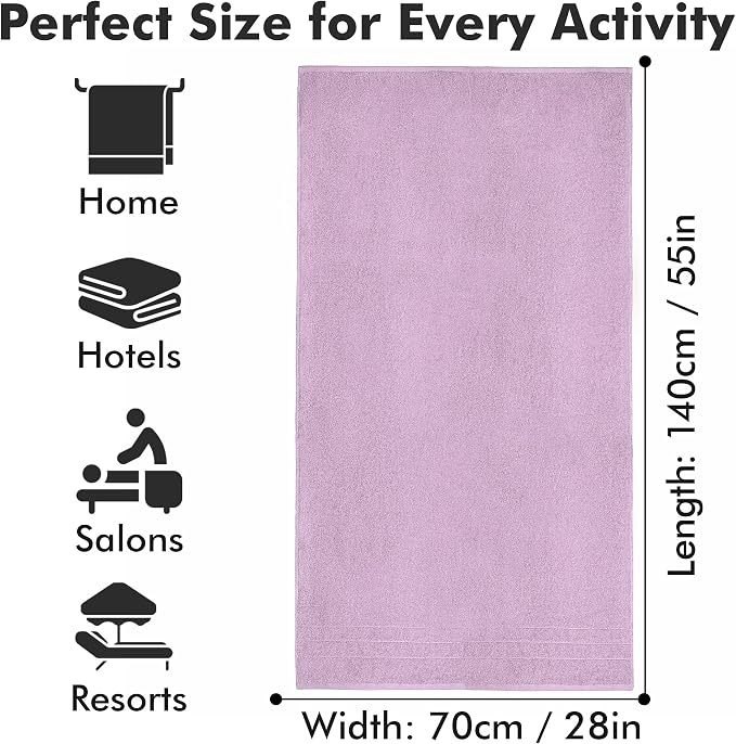 Bath Towels Set of 4 – 100% Ring Spun Cotton Lilac Extra Large Towels for Bathroom, Spa Use (55x28 in) – 550 GSM Super Soft and Quick Dry Large Bath Sheets for Adults