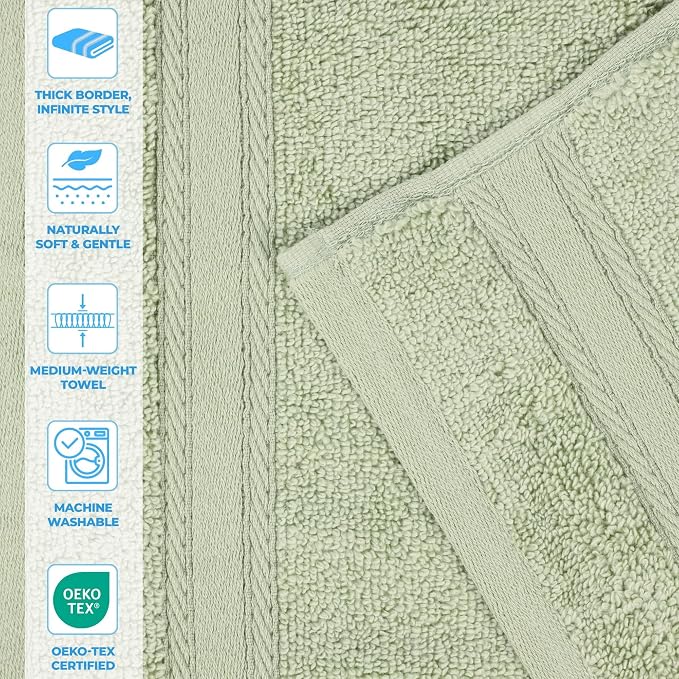 Superior Belmont Zero Twist Cotton Medium Weight Towels, for Guest Bath, Bathroom, Shower, Spa, Plush, Quick Dry, Ultra-Soft Towels, Bath Essentials, Thick Border, 6 Piece Assorted Towel Set, Green