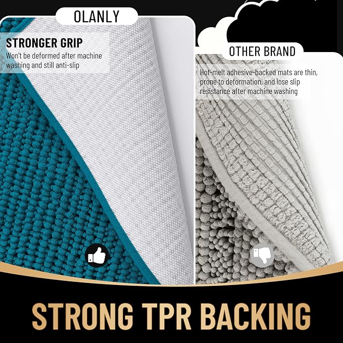 OLANLY Thick Large Bathroom Rugs 40x32, Extra Soft Absorbent Chenille Bath Rugs, Rubber Backing, Machine Wash Dry, Bath Mats for Bathroom Floor, Tub and Shower, Home Decor Accessories, Peacock Blue