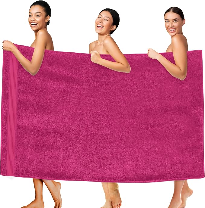 Elegant Comfort Premium Super Soft Highly Absorbent 1 Piece Oversized Bath Sheet - 40" x 80" inch, Luxurious Hotel Spa Quality 100% Turkish Cotton Extra Large Bath Towels for Adults, Hot Pink