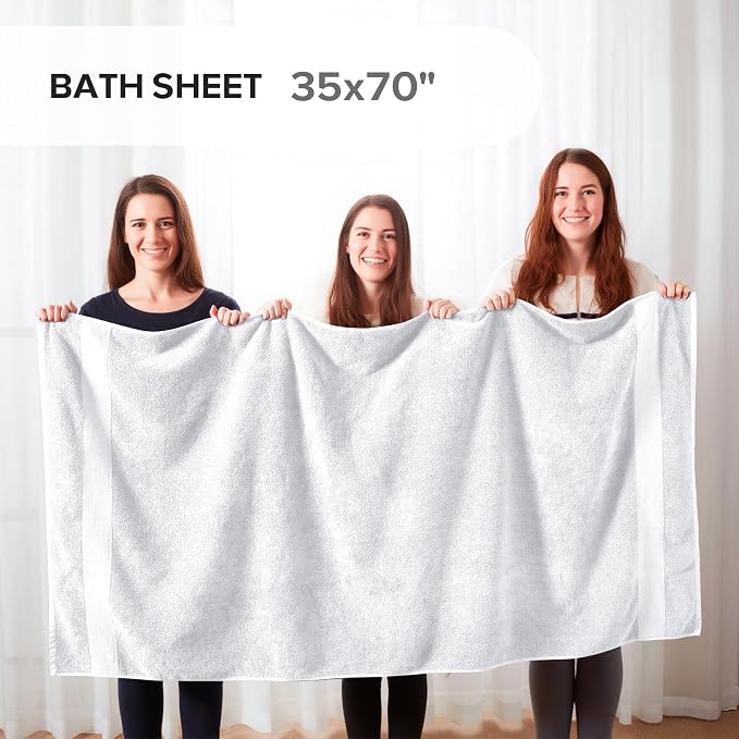 Comfort Spaces Turkish Bath Sheet Set 35x70 Oversized of 2 Piece Large White Bath Towels Beach Towel 100% Turkish Cotton Towel Set for Bathroom Luxury Highly Absorbent Ultra-Soft Quick Dry Towel