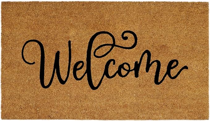 Croft&Cane Welcome Doormat – Non Slip Natural Coco Coir Door Mat - Low Profile Vinyl Backed Front Doormat - Indoor Outdoor Entryway Rug - 17 x 30 Inches