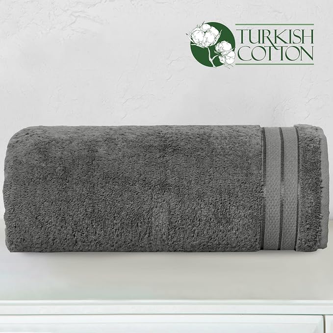 Elegant Comfort Three Line Popcorn Extra Large Luxury Bath Towel - 40" x 80" inch, Premium Hotel Spa Quality 1 Piece Oversized Bath Sheet 100% Turkish Cotton Super Soft Highly Absorbent, Charcoal Gray