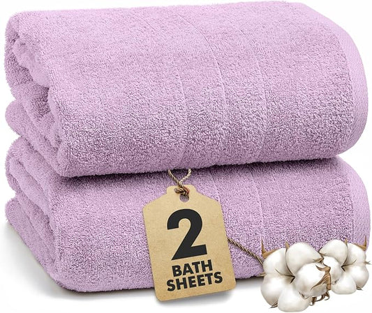 Bath Sheets – 550 GSM Extra Large Bathroom Sheet Set – Pack of 2 Jumbo Towels Lilac (71x35in) – 100% Ring Spun Cotton Soft Quick Dry Large Bath Towels for Adults Hotel Spa Bathroom Use