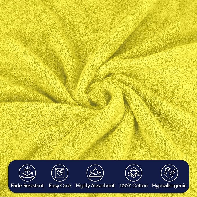 Elegant Comfort Premium Cotton 6-Piece Towel Set, Includes 2 Washcloths, 2 Hand Towels and 2 Bath Towels, 100% Turkish Cotton - Highly Absorbent and Super Soft Towels for Bathroom, Yellow